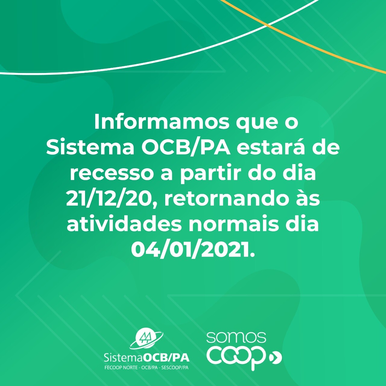 Sistema OCB-PA estará em recesso até 04 de janeiro