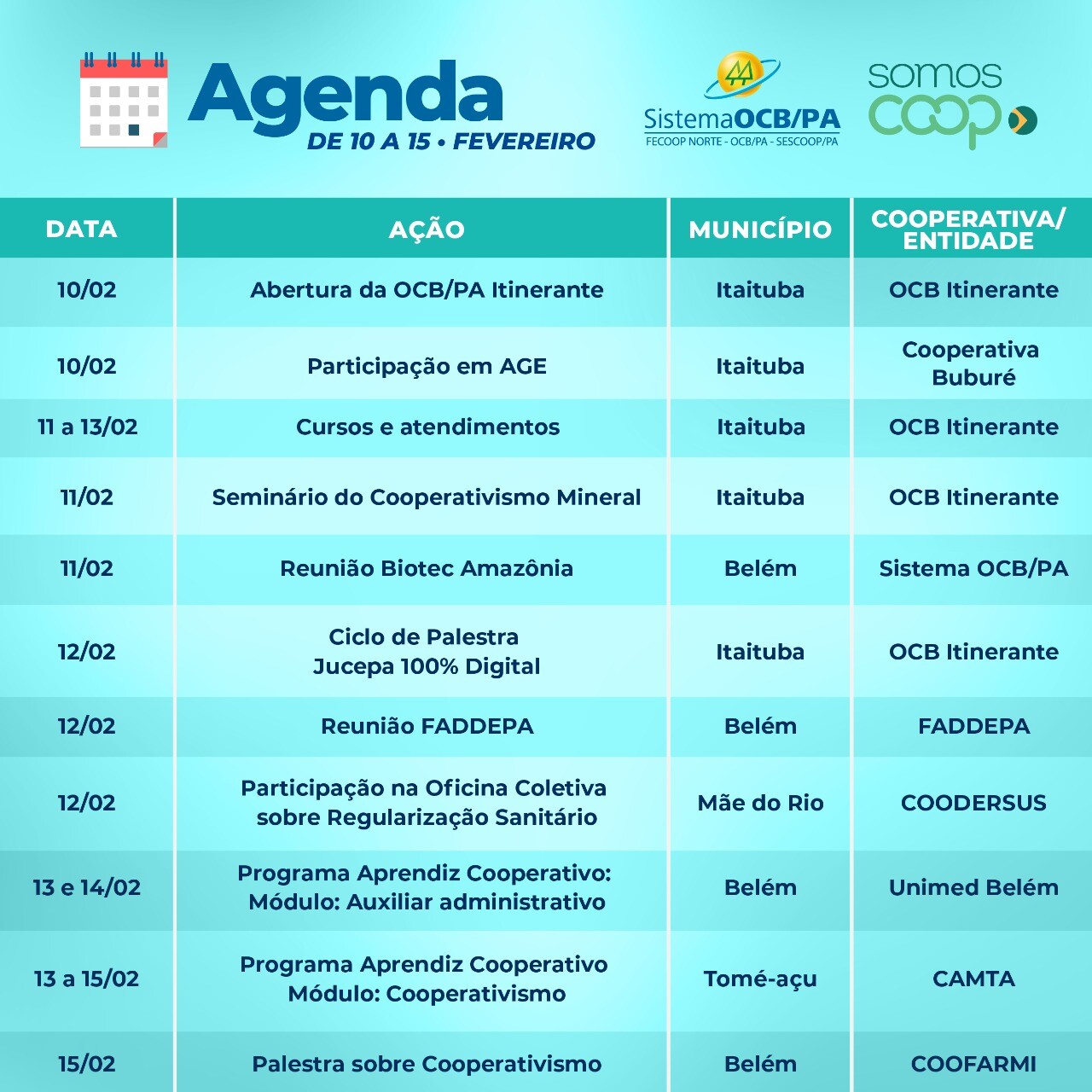 Confira a agenda da semana do Sistema OCB/PA
